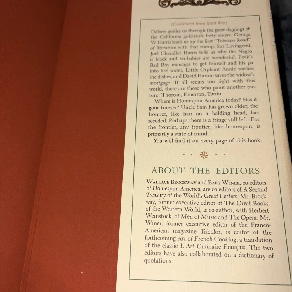 Homespun‎ America A Collection of Writings Wallace Brockway First Printing 1958